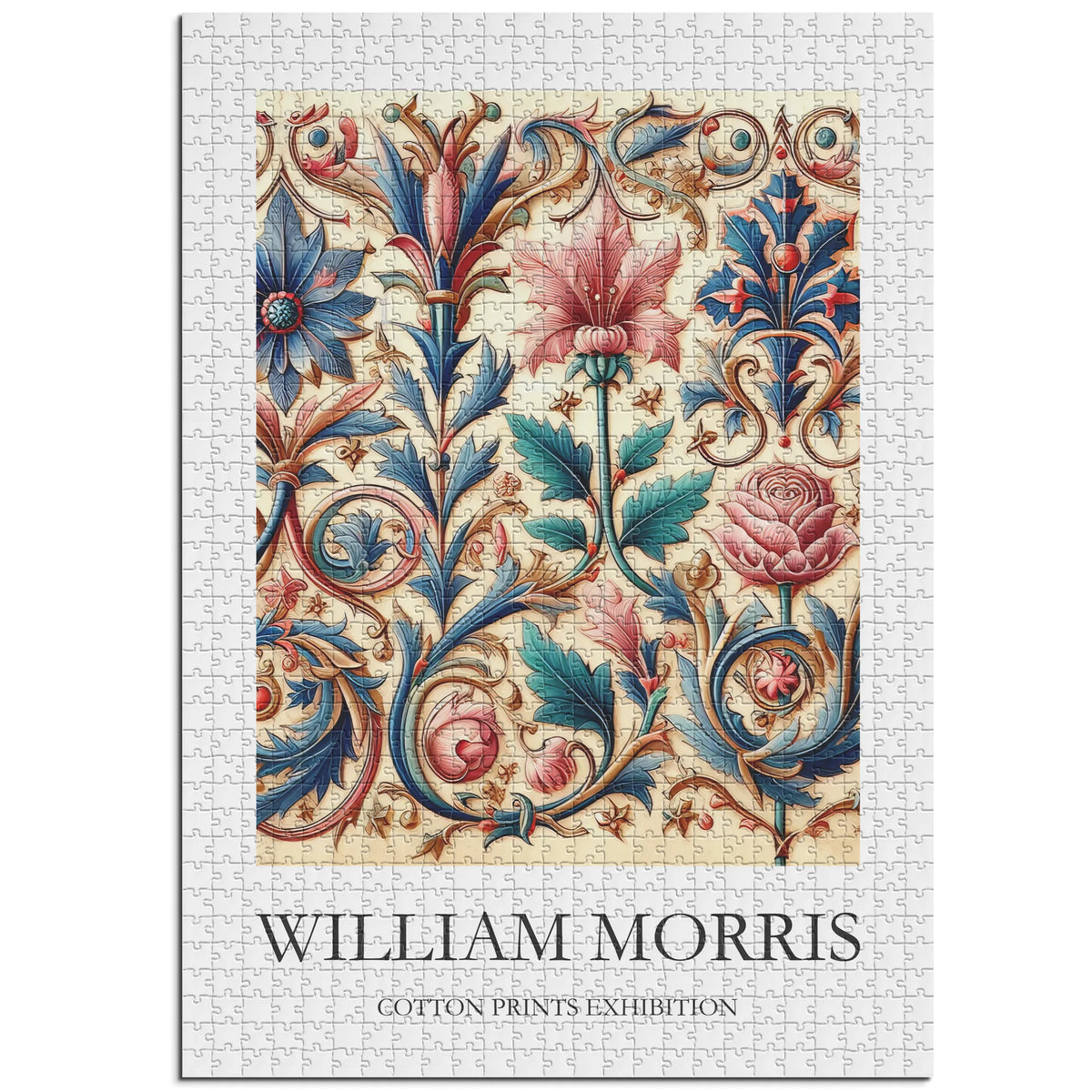 William Morris - Historisches Blütenornament in Rot und Blau – 1000 Teile – Ansicht 1