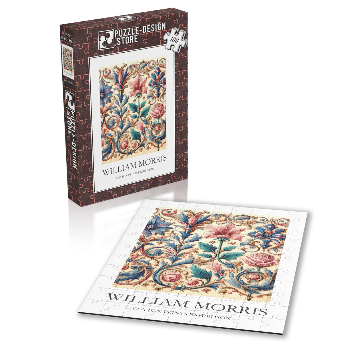 William Morris - Historisches Blütenornament in Rot und Blau – 100 Teile – Ansicht 2