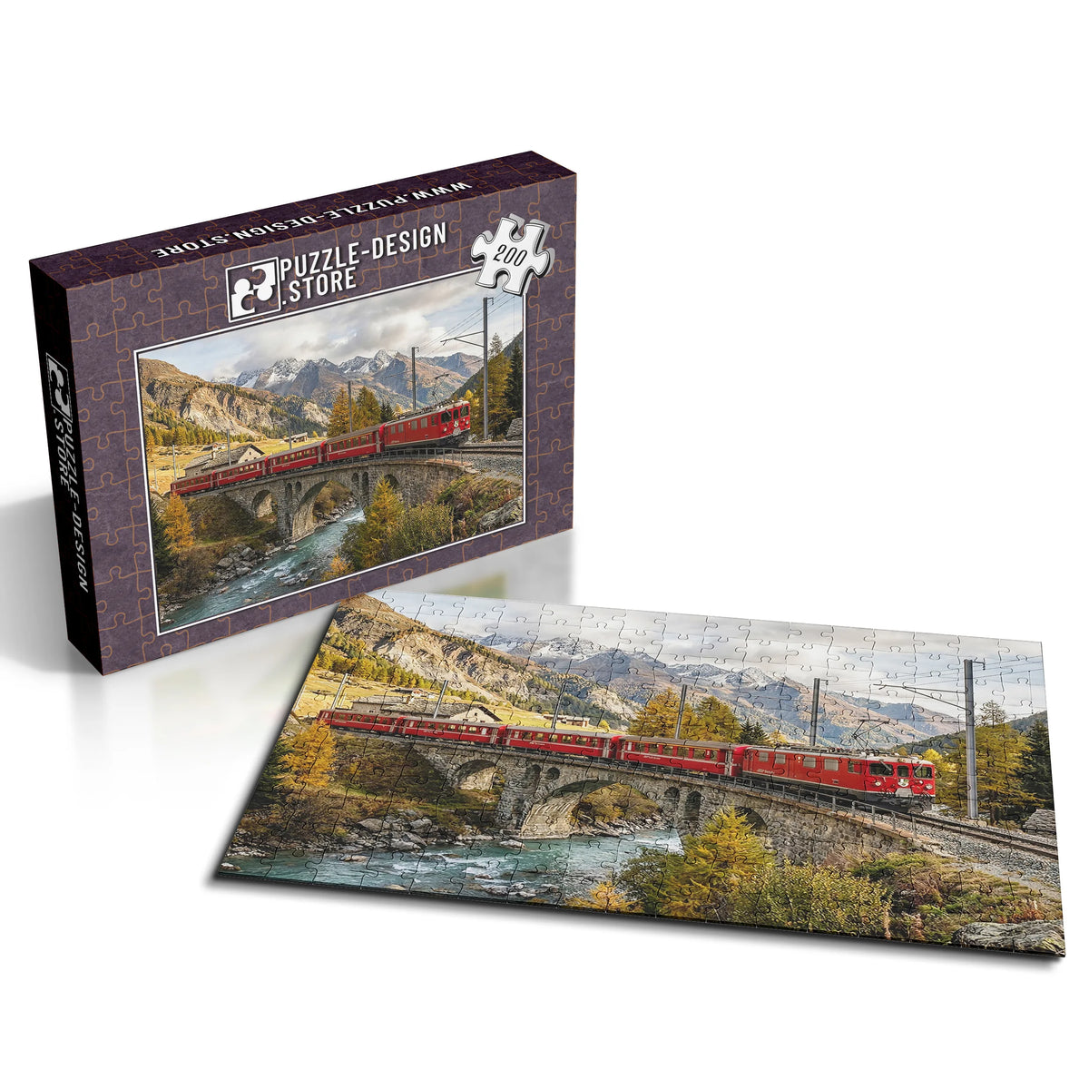 Roter Zug über dem Engadiner Viadukt – Herbstzauber & Halloween – 200 Teile, Ansicht 2
