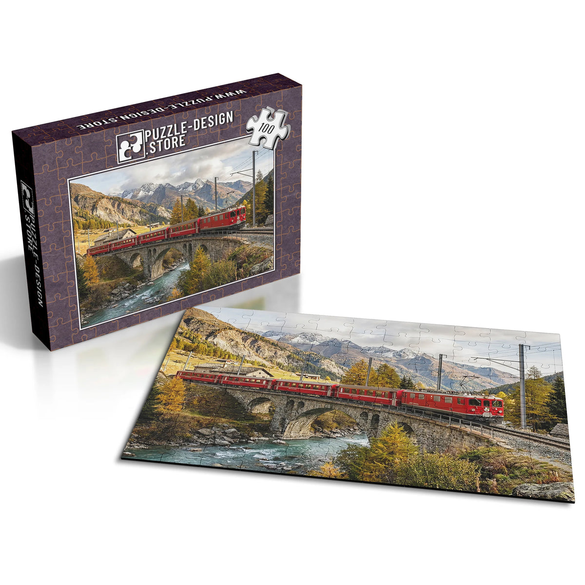 Roter Zug über dem Engadiner Viadukt – Herbstzauber & Halloween – 100 Teile, Ansicht 2