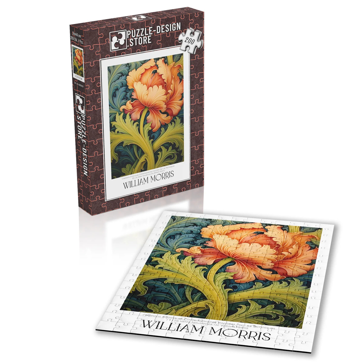 William Morris - Orange Blüte mit geschwungenen Blättern – 200 Teile – Ansicht 2