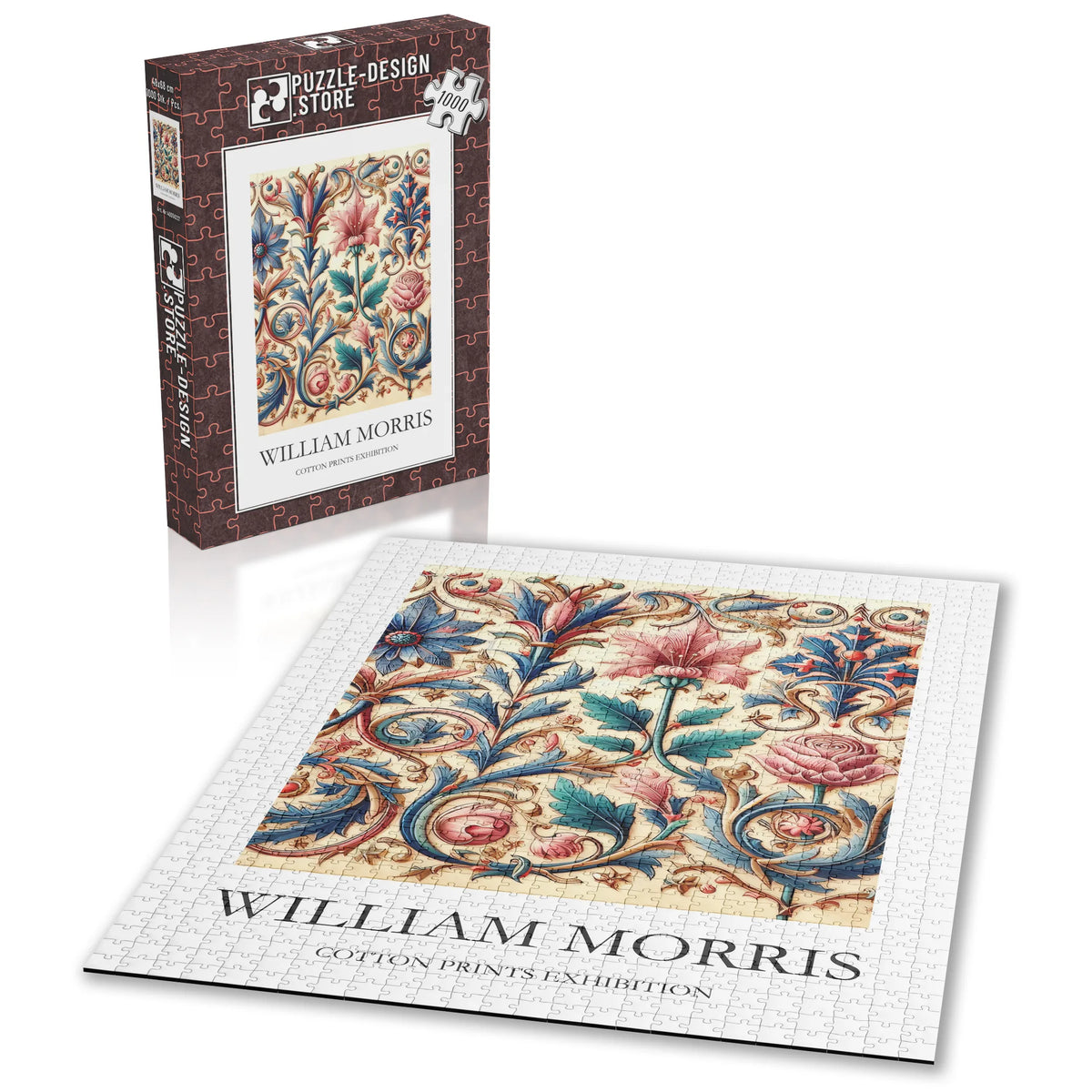 William Morris - Historisches Blütenornament in Rot und Blau – 1000 Teile – Ansicht 2