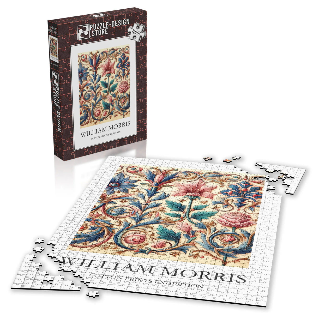William Morris - Historisches Blütenornament in Rot und Blau – 1000 Teile – Ansicht 4