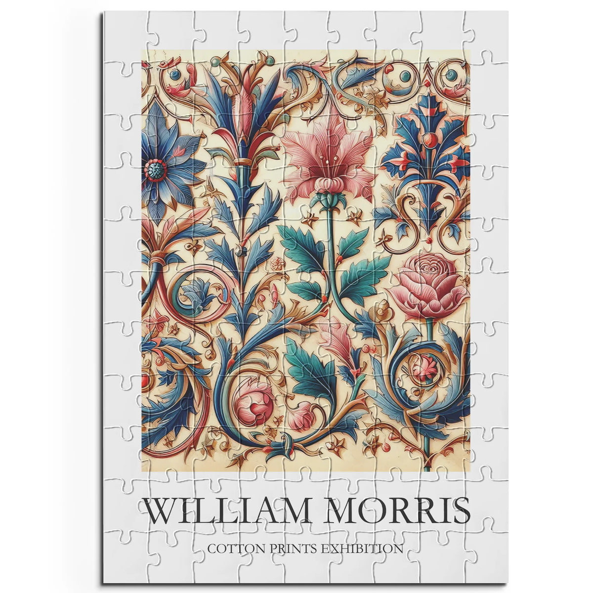 William Morris - Historisches Blütenornament in Rot und Blau – 100 Teile – Ansicht 1