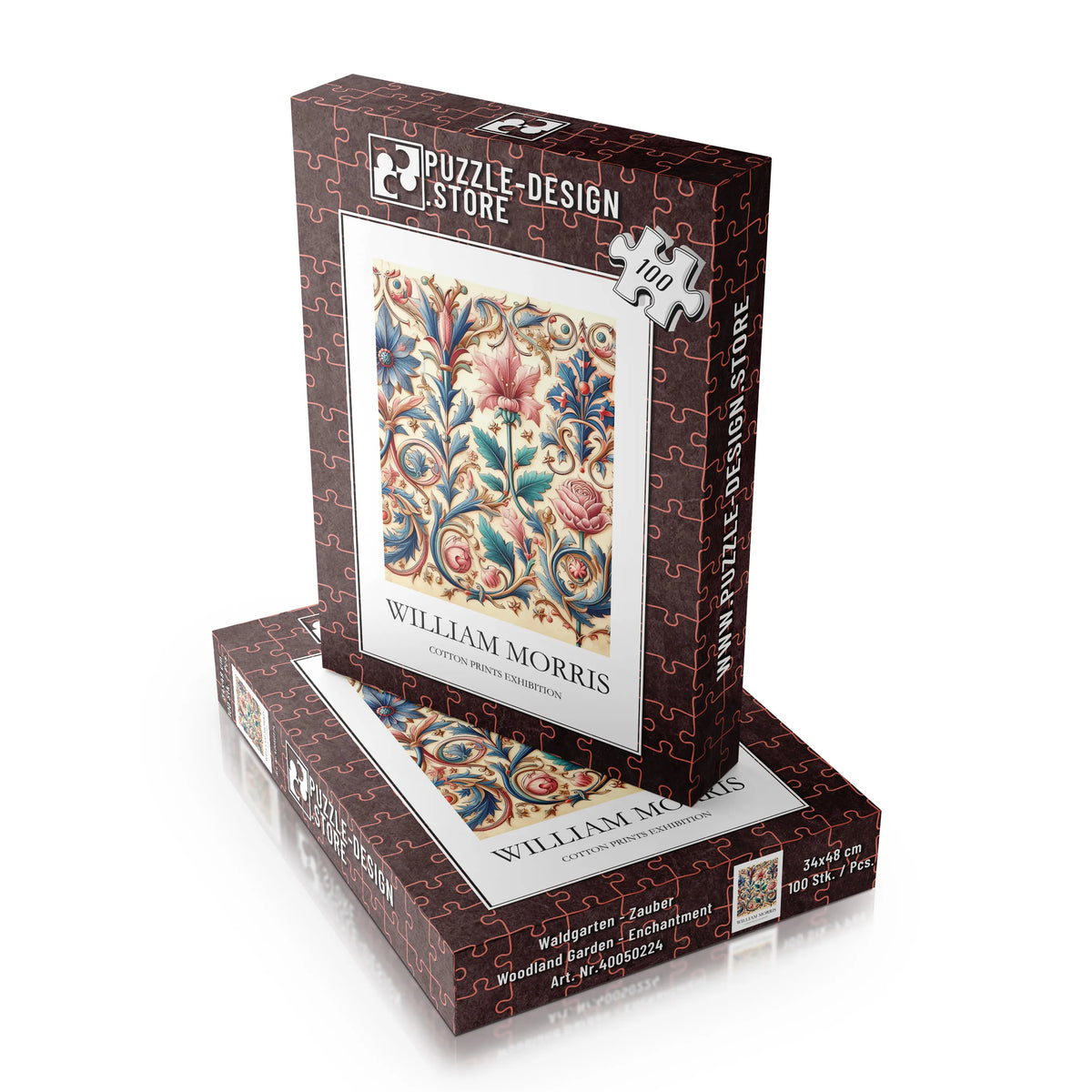 William Morris - Historisches Blütenornament in Rot und Blau – 100 Teile – Ansicht 4